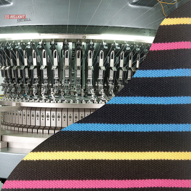 WELLKNIT LAT 26-38 inci Single Auto Striper Circular Knitting Machine Untuk Kain Stripe