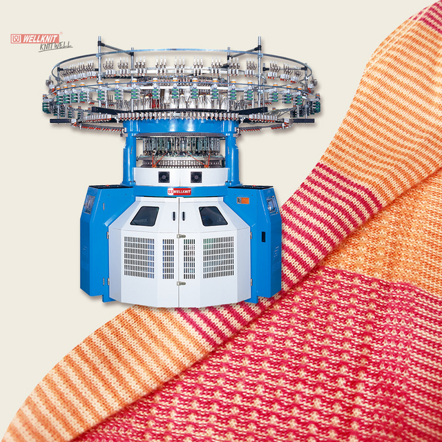 WELLKNIT LACJ Single Computerized Jacquard Strip & Warp Circular Knitting Machine Dengan 4 Warna